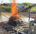 Polsek Kuantan Hilir Tertibkan Aktivitas PETI di Desa Rawang Ogung, Lima Rakit Dimusnahkan